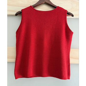 Vintage Euro-X Red Silk Metallic Knit Tank Top Sleeveless Shimmer Shell L